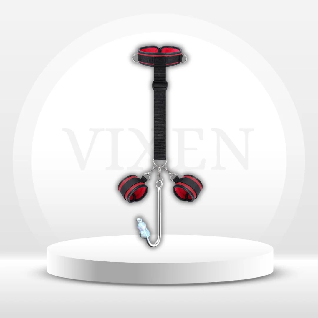 SubmissionCollar Vibrating Anal Hook & Neck-to-Wrist Bondage Restraint Set