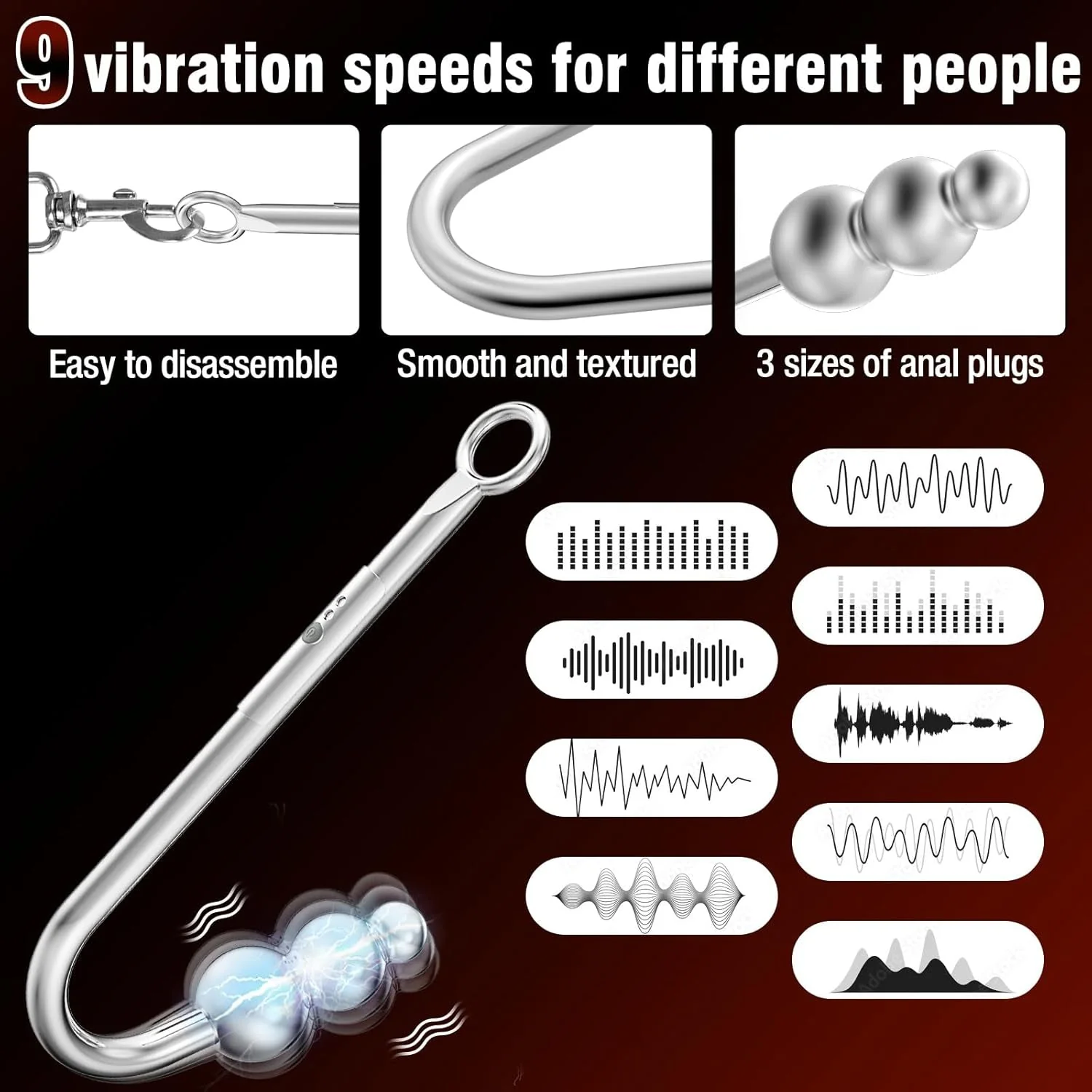 SubmissionCollar Vibrating Anal Hook & Neck-to-Wrist Bondage Restraint Set - Image 3
