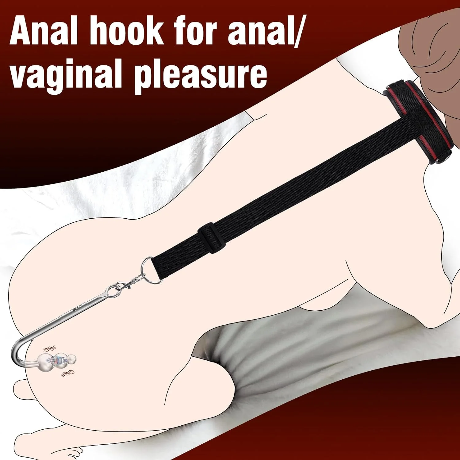 SubmissionCollar Vibrating Anal Hook & Neck-to-Wrist Bondage Restraint Set - Image 6