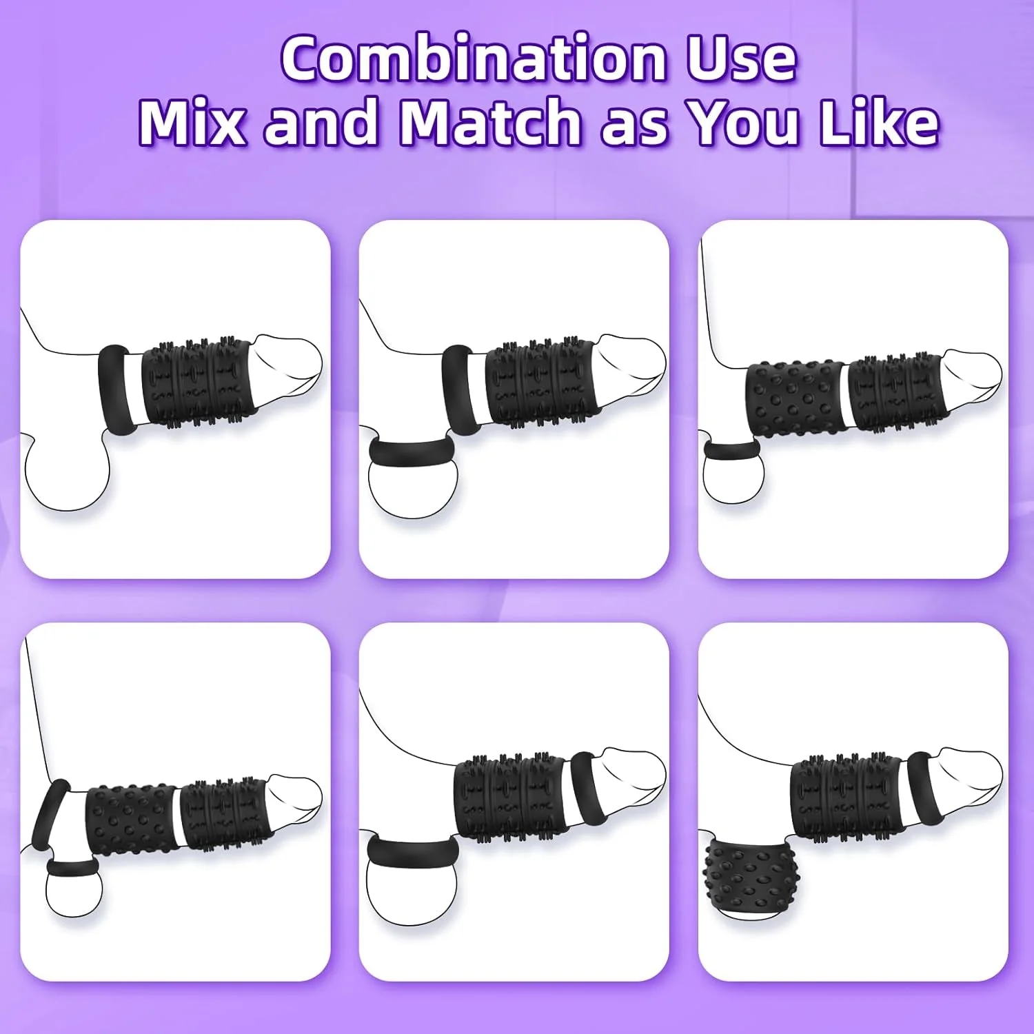 TextureLock 6-Piece Silicone Cock Ring Sleeve Set - Image 8