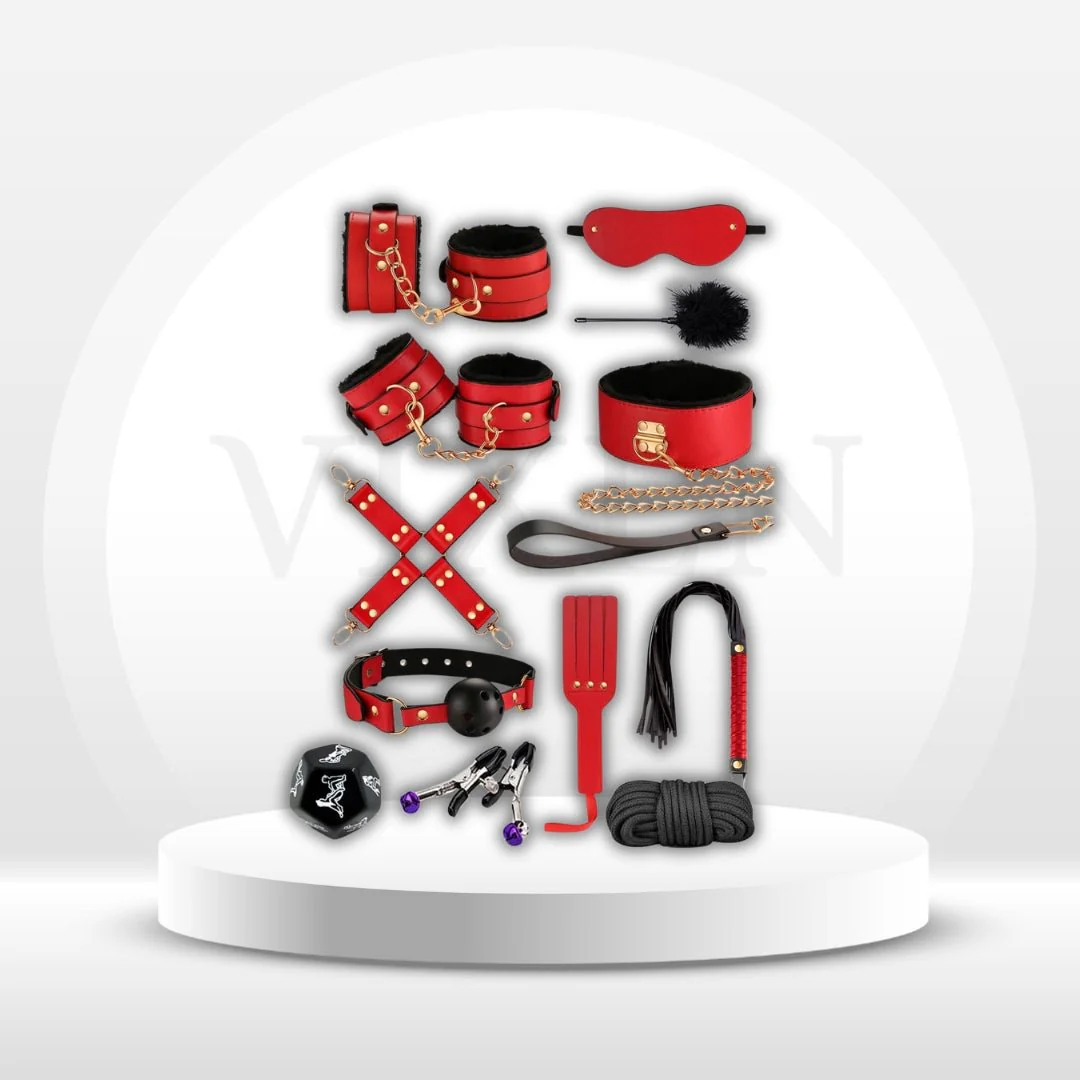 TotalSurrender 12-Pc BDSM Bondage Set – Cuffs, Collar & Blindfold