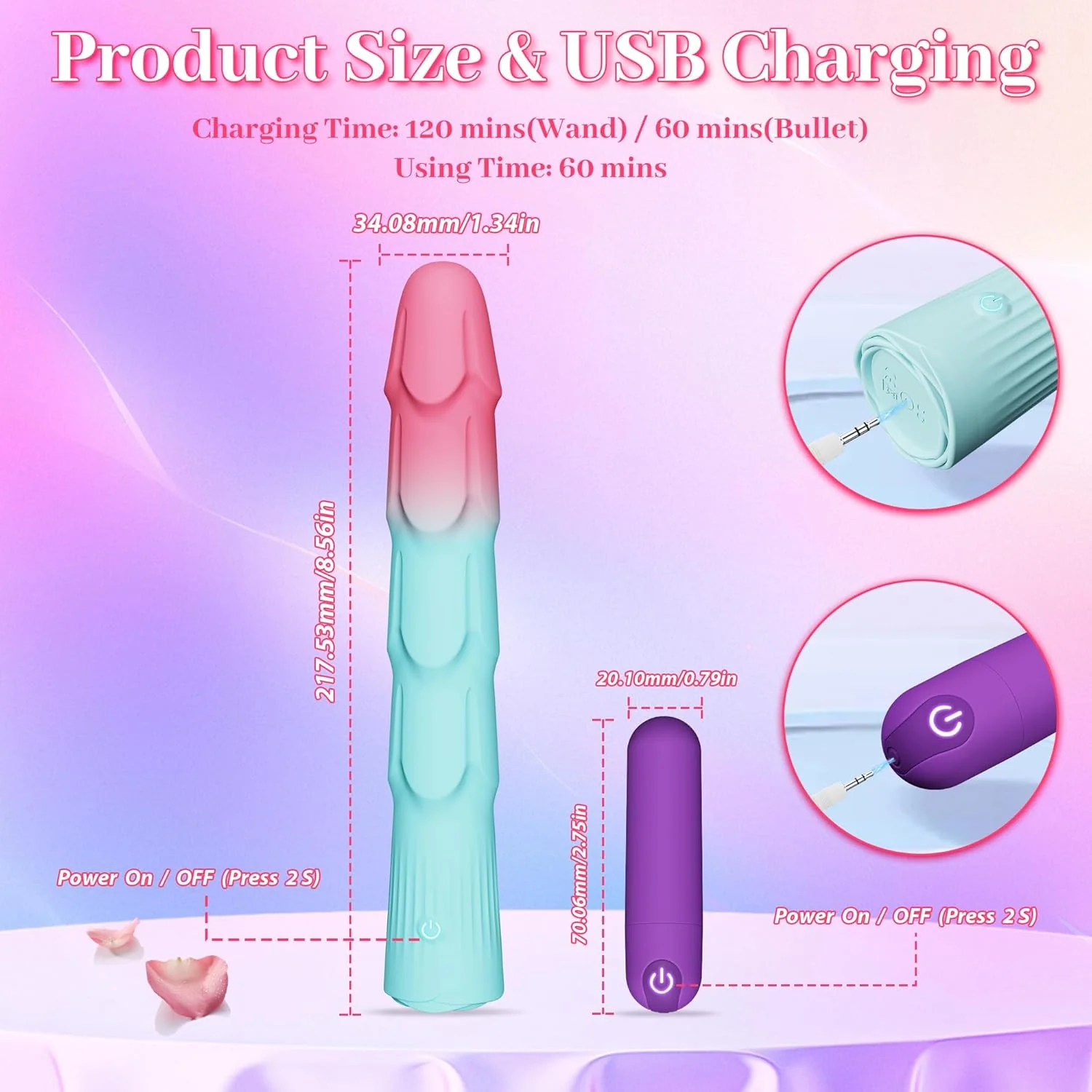 VibeTwin 2-in-1 Bullet & Dildo Wand Vibrator Set - Image 8