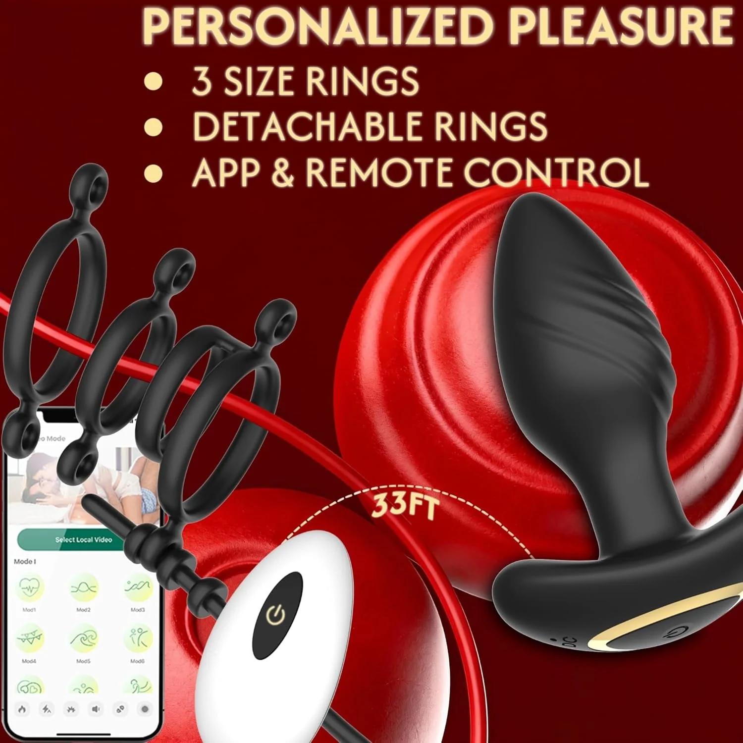 VortexKing Rotating Prostate Massager Cock Ring App + Remote | 9 Modes - Image 4